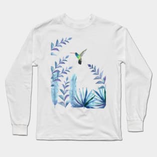 Hummingbird with tropical foliage Long Sleeve T-Shirt